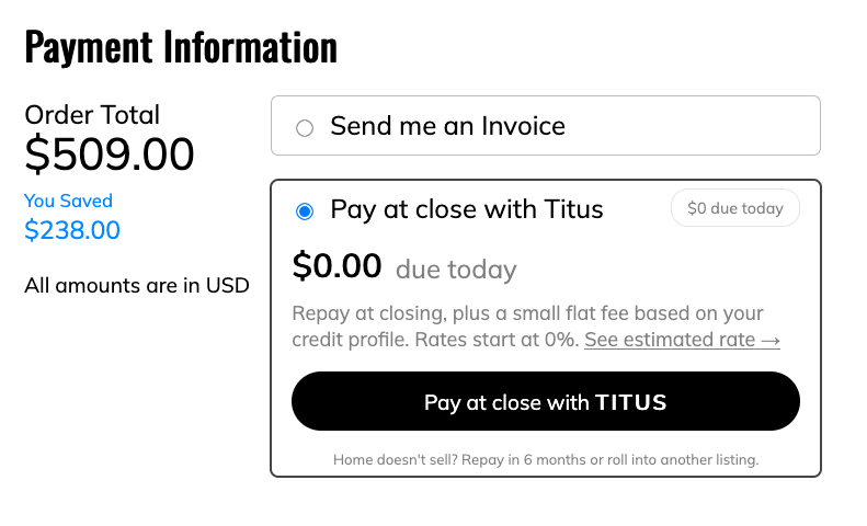 Pay At Close Payment Screen